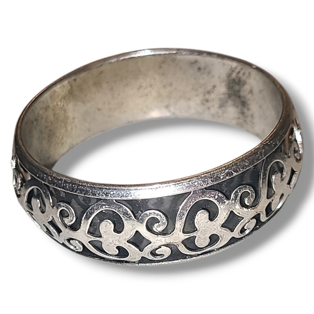 Silver Tone Cutout‎ Bangle Bracelet Scroll Filigree Wide Band Vintage Style